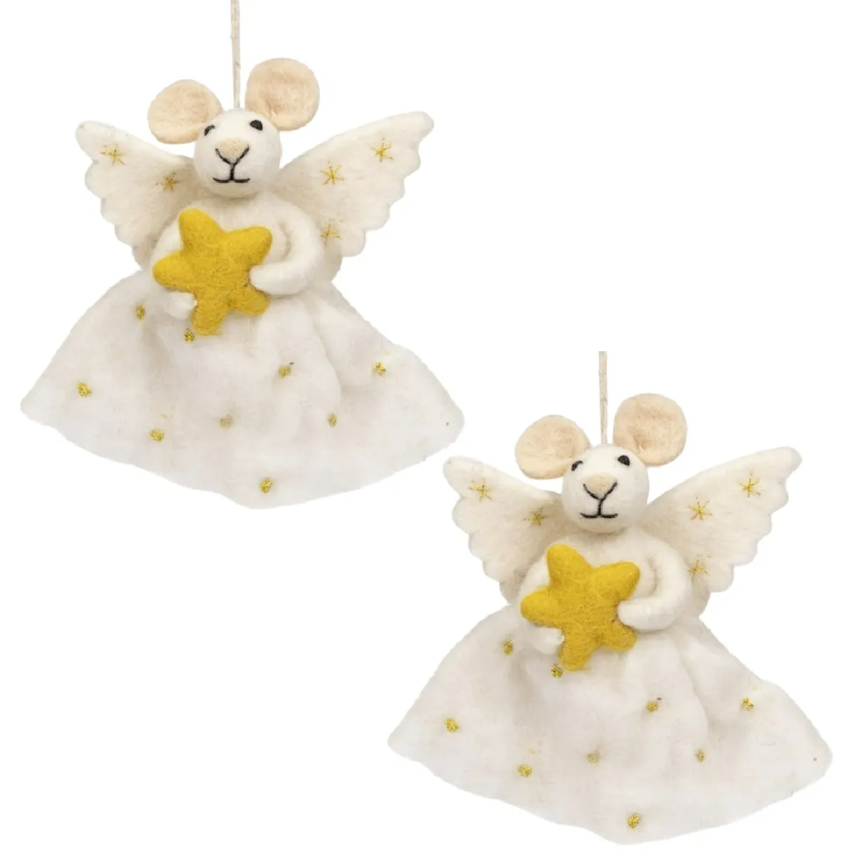 Souris ange étoile déco Noël à suspendre - Blanc