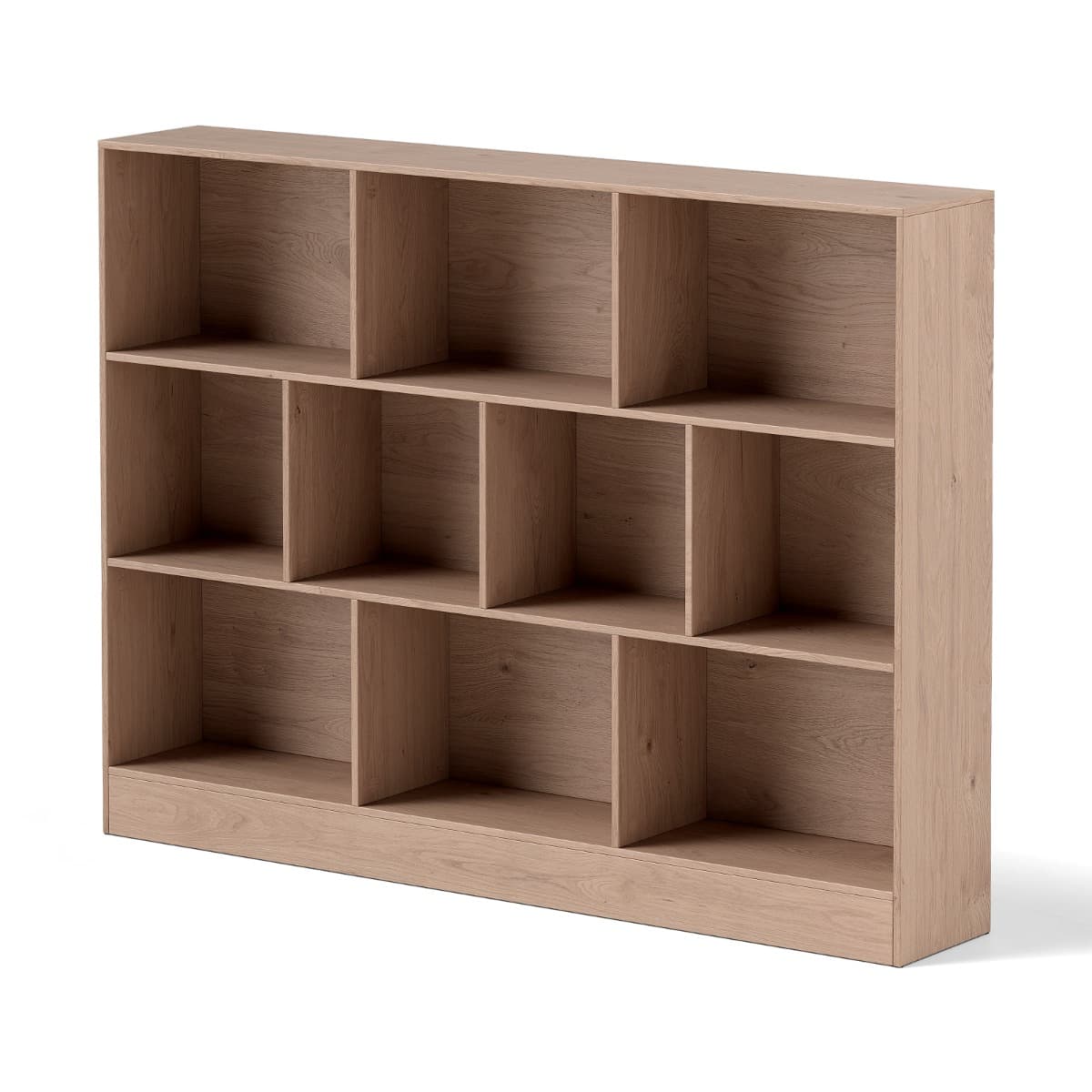 CostwayBibliothèque à 10 Cases Armoire de Rangement Autoportante à 3 Niveaux Kits Anti-basculement Etagère de Présentation en Bois de 140cm Naturel