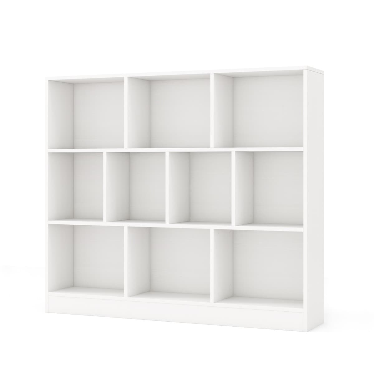 CostwayBibliothèque à 10 Cases Armoire de Rangement Autoportante à 3 Niveaux Kits Anti-basculement Etagère de Présentation en Bois 120cm Blanc
