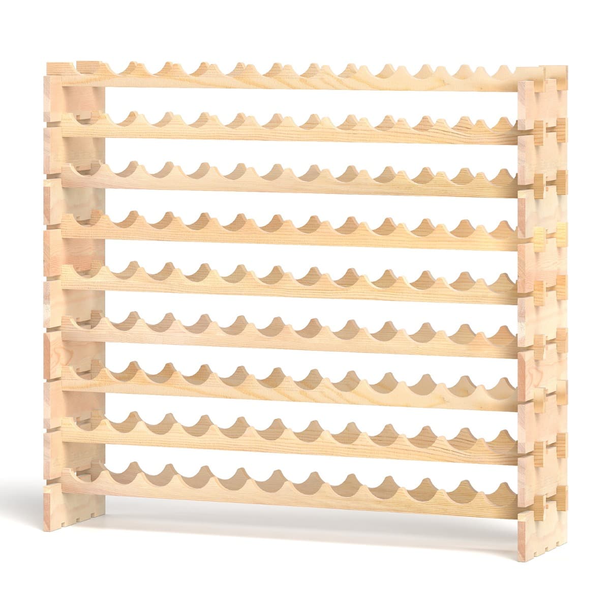 CostwayCasier à Vin Modulaire Empilable pour 108 Bouteilles Casier à Vin en Bois à 9 Niveaux Etagère de Présentation du Vin Autoportante Naturel