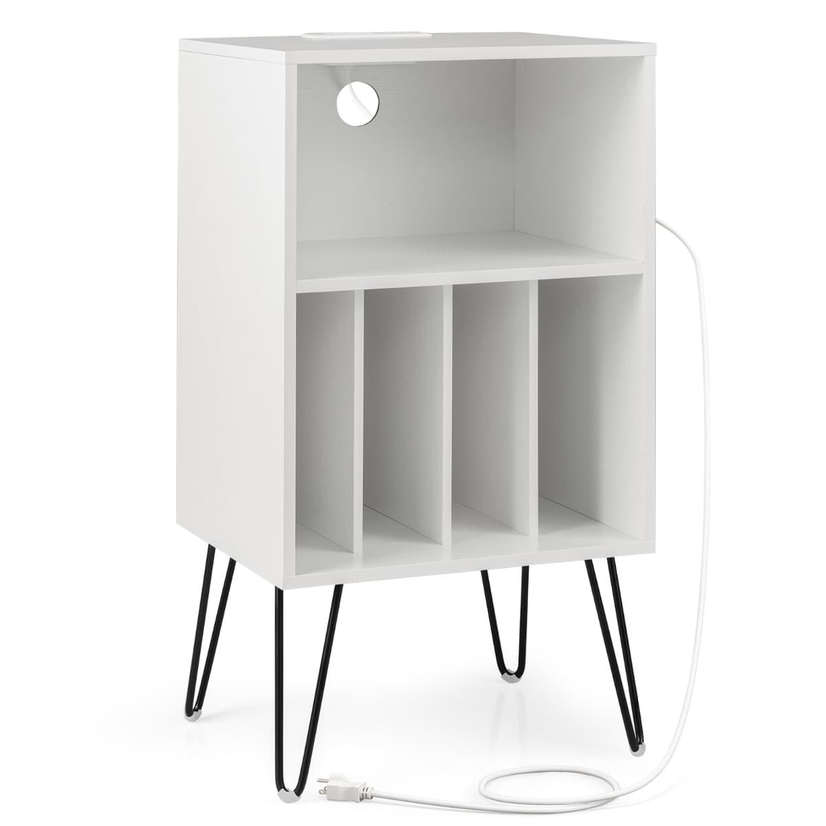 CostwaySupport pour Tourne-Disque Support pour Platine Vinyle à 3 Niveaux Station de Charge Etagère 4 Séparateurs Etagère de Présentation Blanc