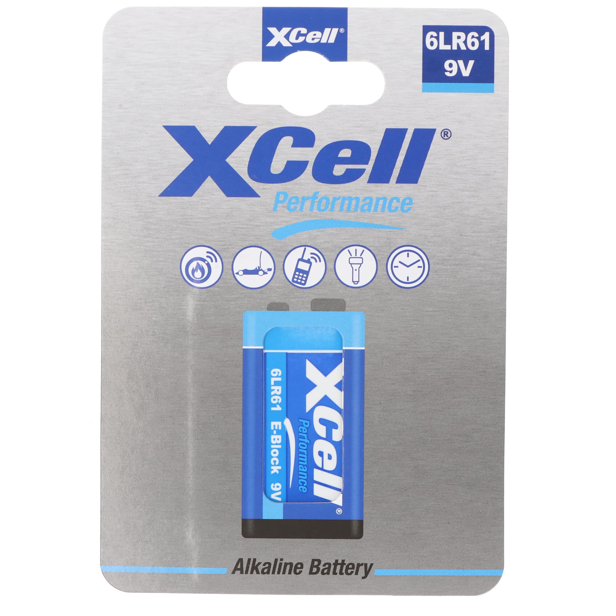 Pile alcaline XCell 9 volts, 6LR61, bloc 9V E, emballage écologique, blister de 1