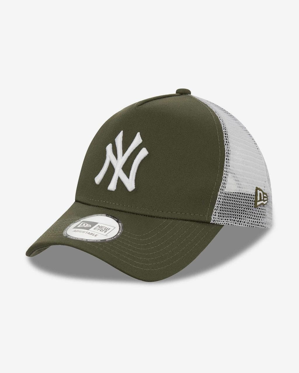 Casquette New Era New York Yankees League Essential 9FORTY A-Frame Trucker vert blanc.