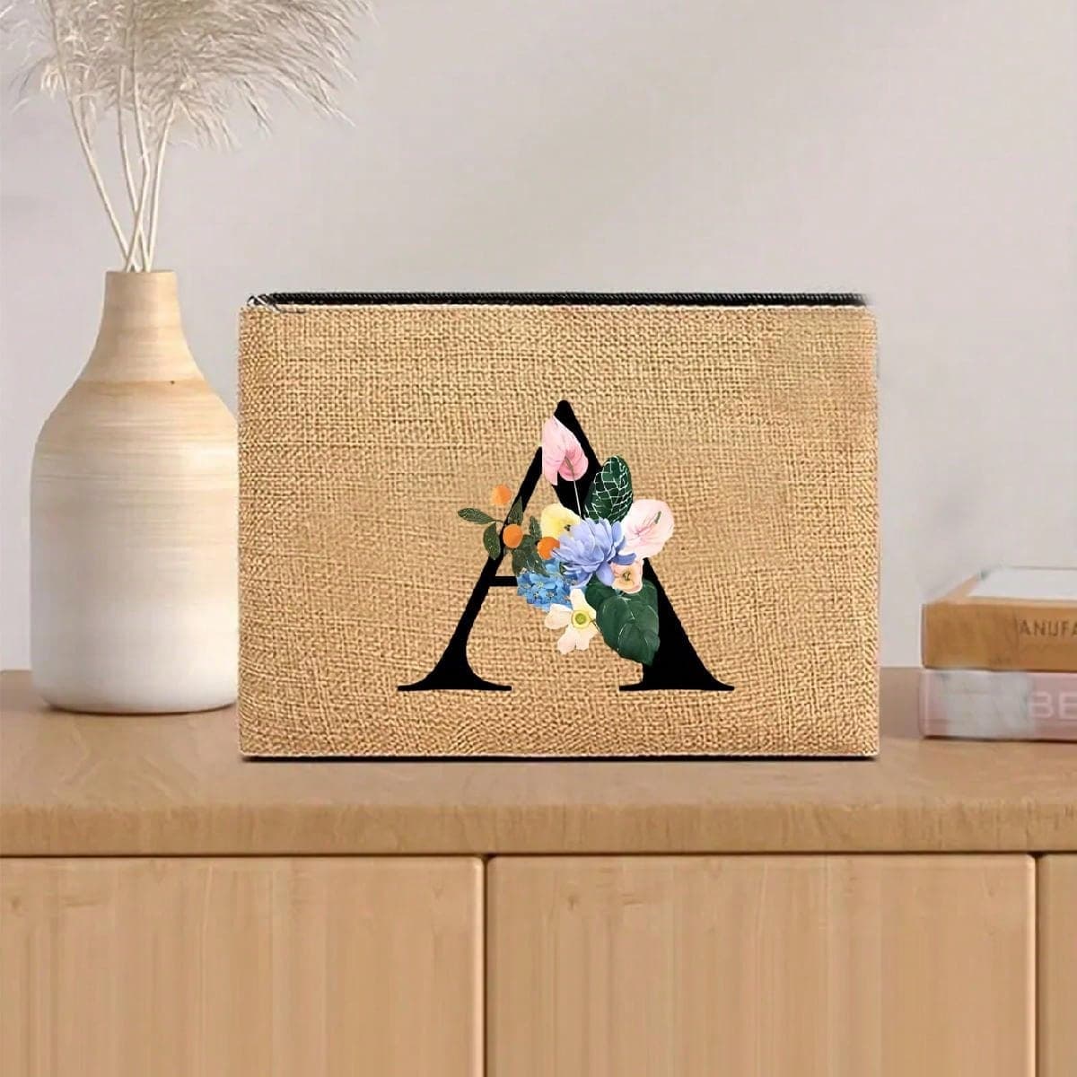 Sac cosmétique imprimé avec 26 lettres, sac cosmétique de voyage, sac de rangement de produits de toilette, portefeuille d'embrayage, essentiels