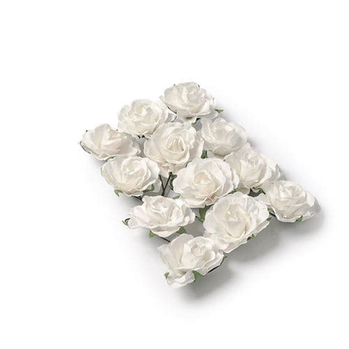12 roses à piquer blanches 3.5 cm - 75668